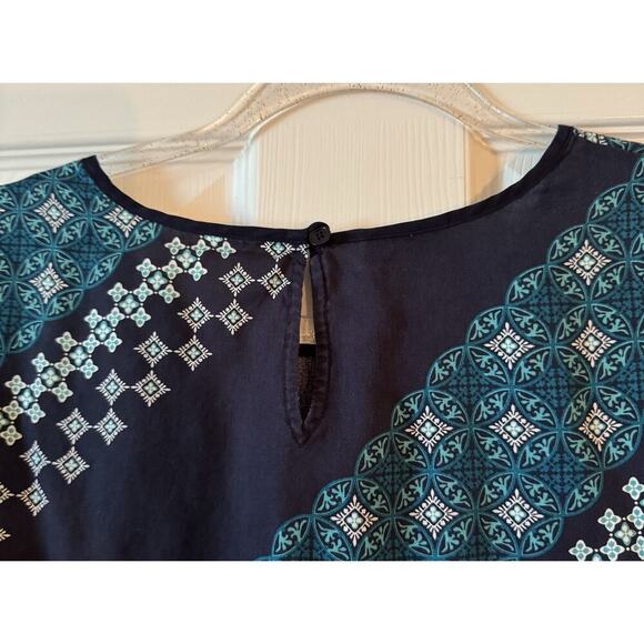Talbots Navy Teal Turquoise White Tencel Lyocell Long Sleeve Top Size L - Picture 3 of 7